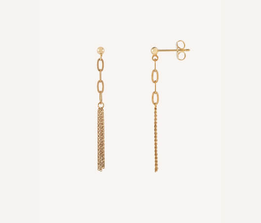 long golden earrings with motif